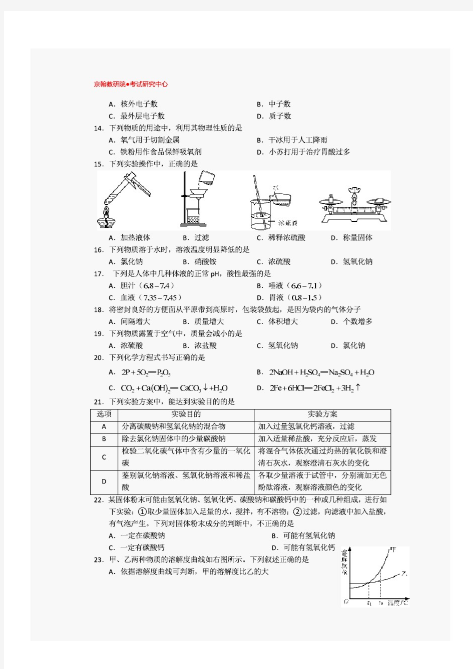 2012北京中考化学真题