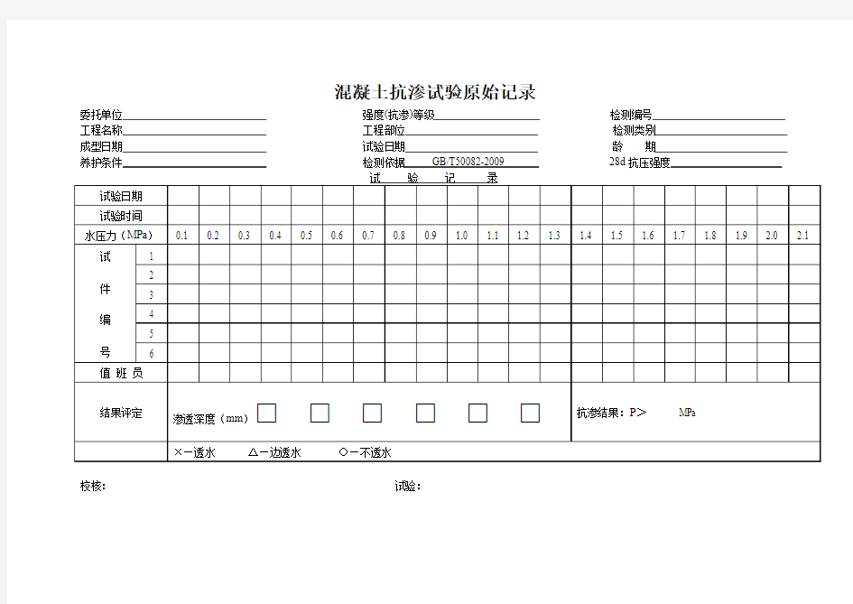 混凝土抗渗试验原始记录表