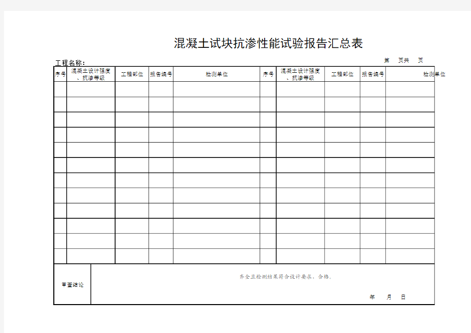 混凝土试块抗渗性能试验报告汇总表