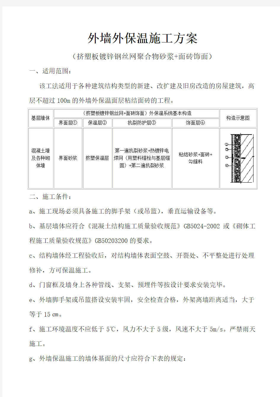 外墙外保温施工方案(外贴面砖)