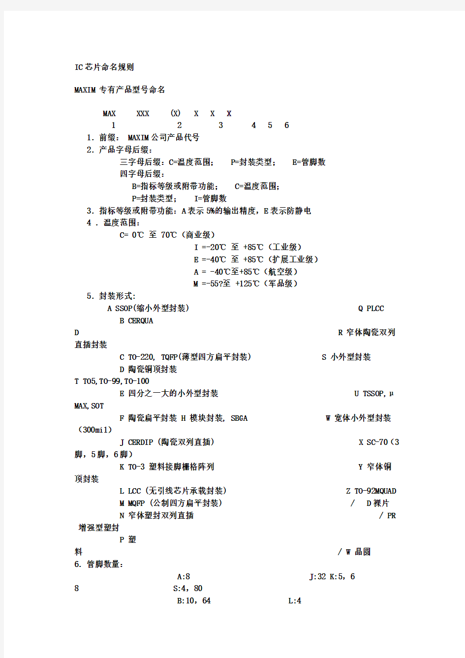 IC芯片命名规则大全