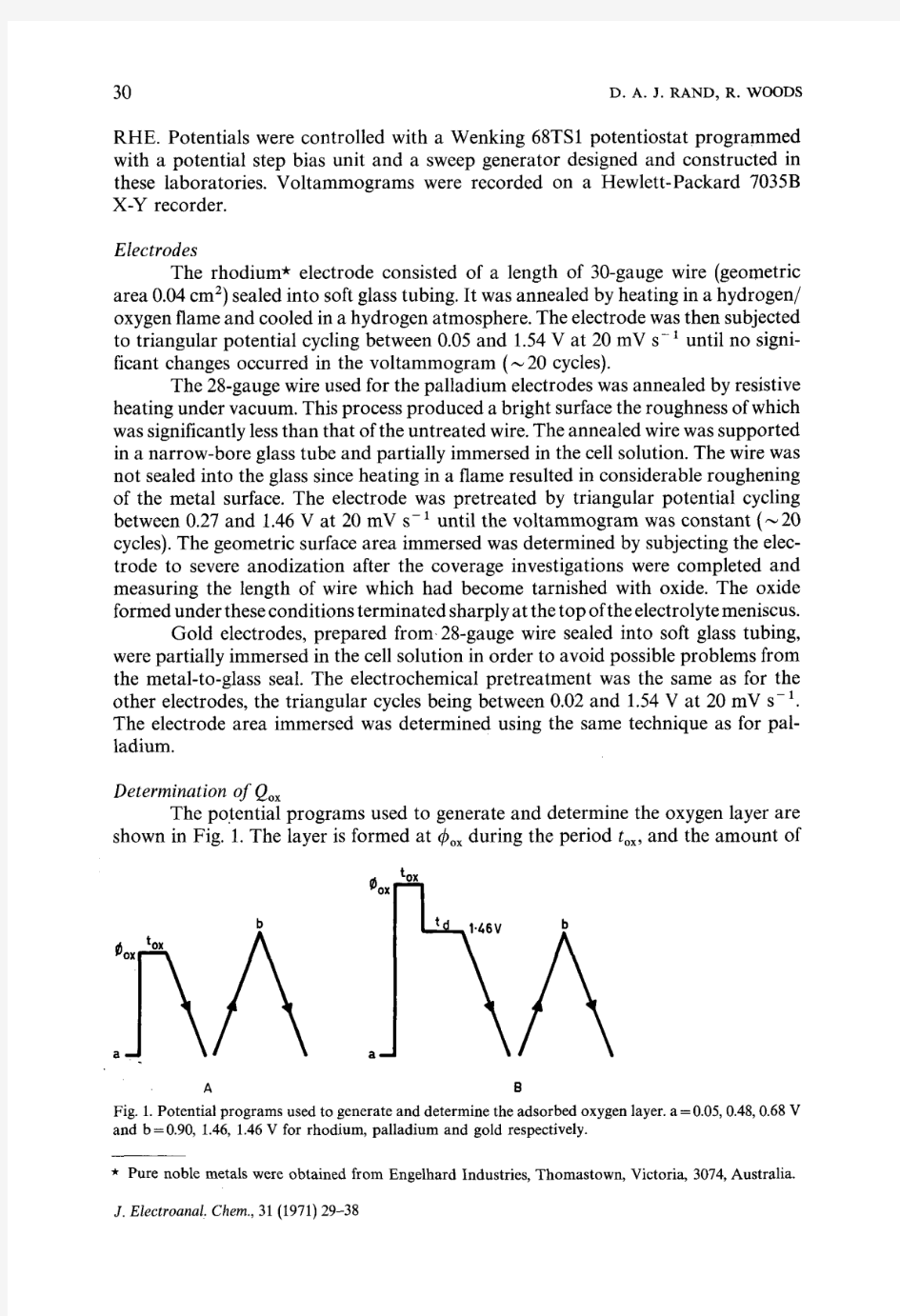 估算表面积The nature of adsorbed oxygen on rhodium, palladium and gold electrodes