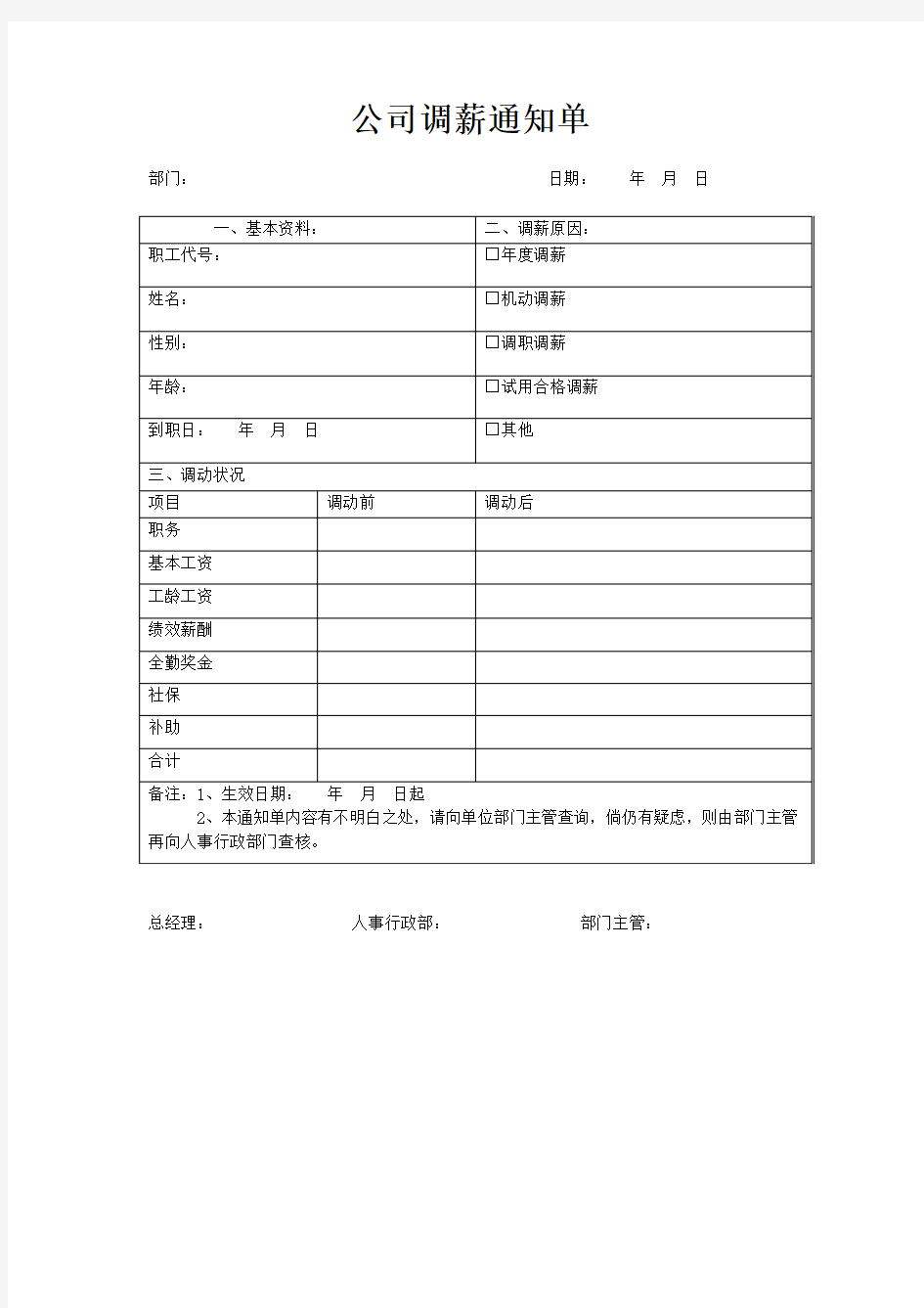 公司调薪通知单