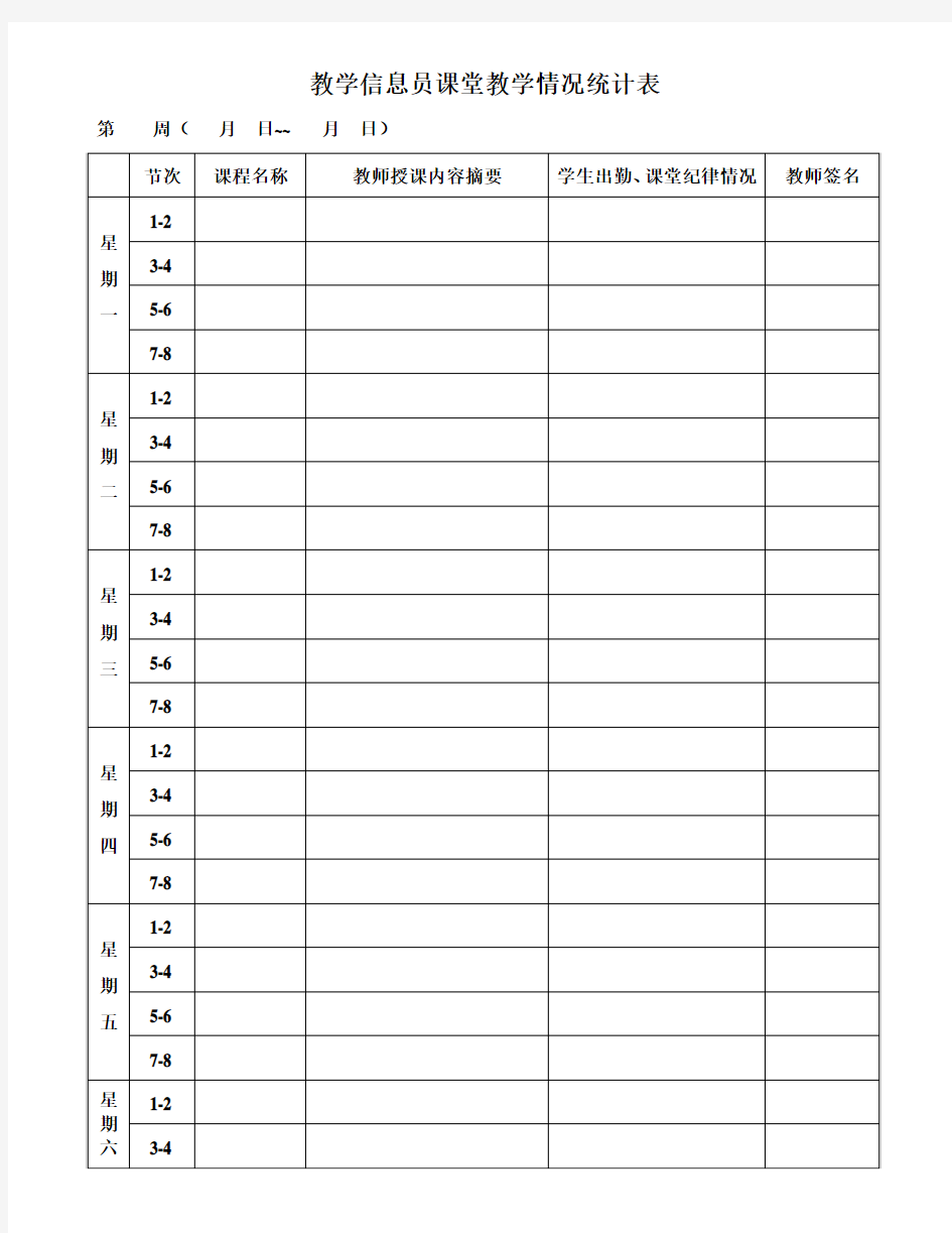 教学信息员反馈表及课堂教学情况统计表(2)