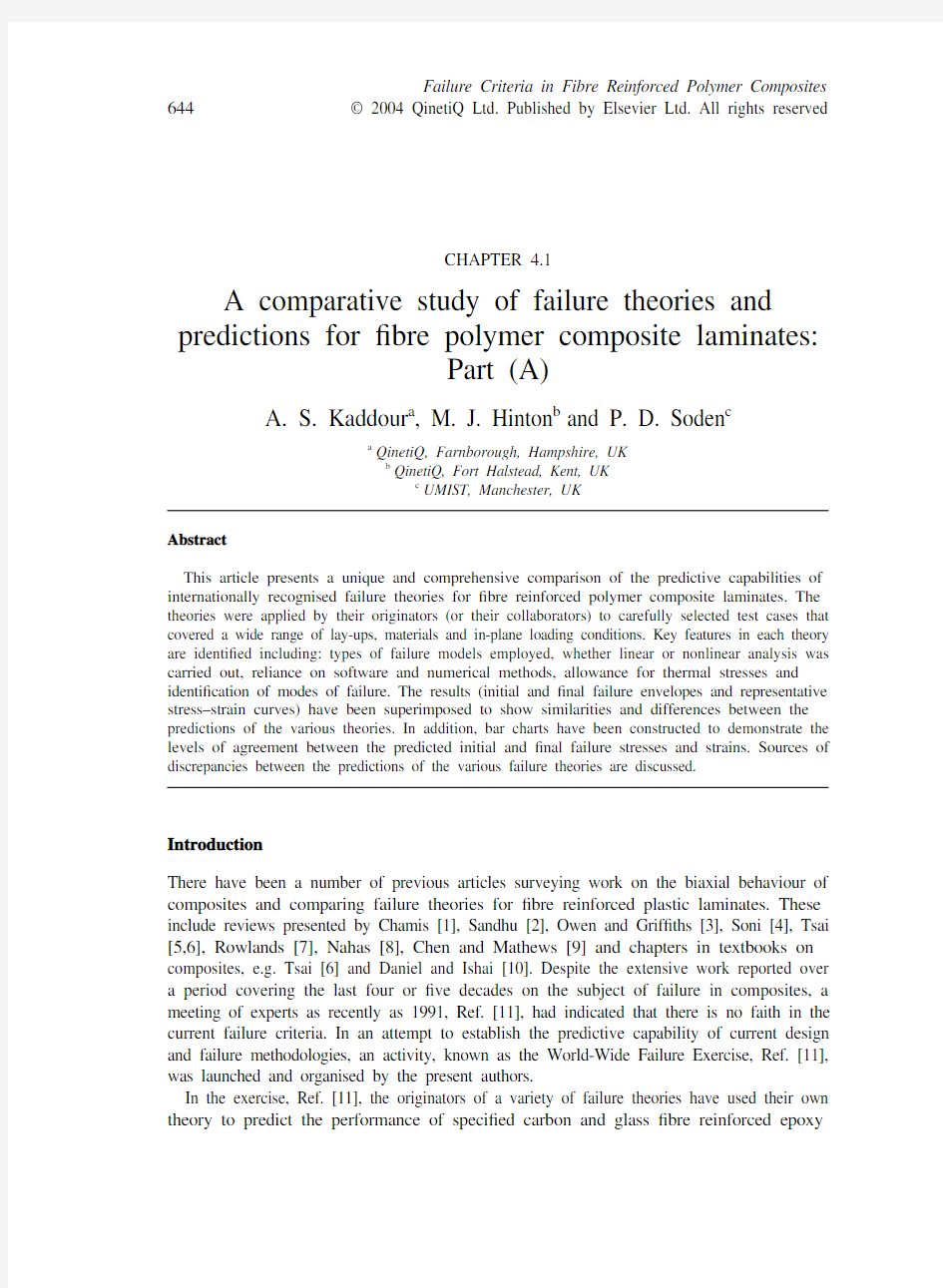 A comparative study of failure theories  for fibre polymer composite laminatesPart (A),