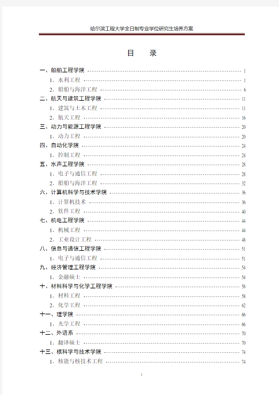 哈尔滨工程大学全日制工程硕士研究生培养方案