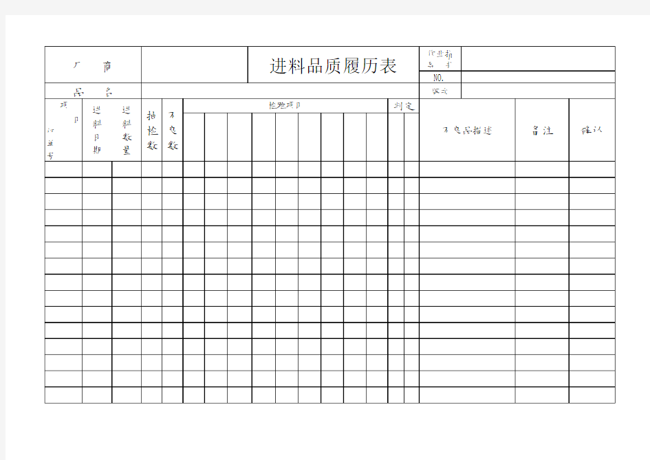 进料品质履历表模板