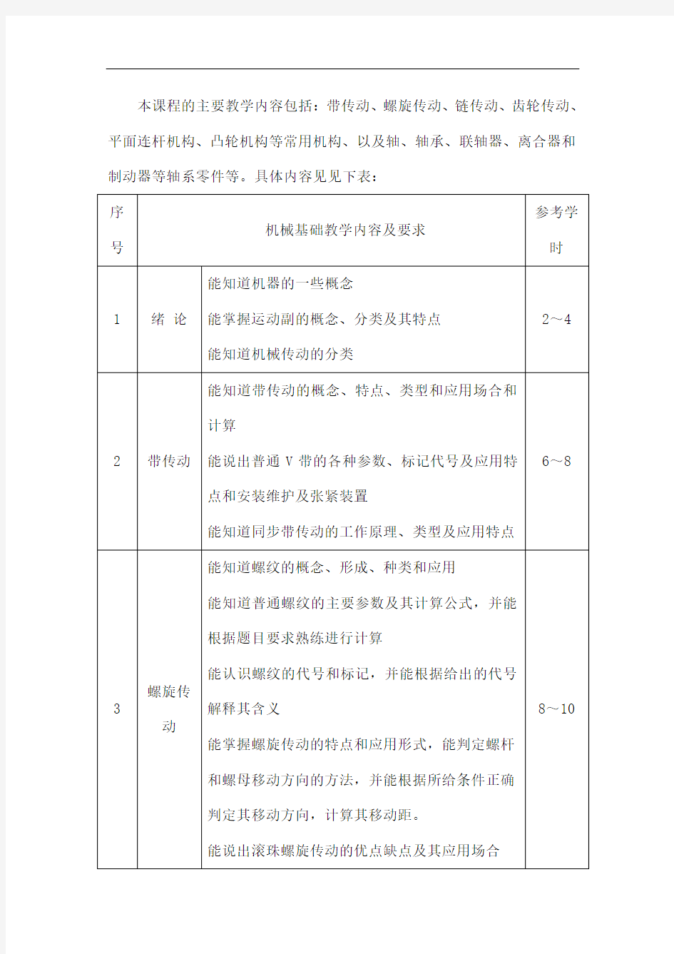 机械基础课程教学大纲