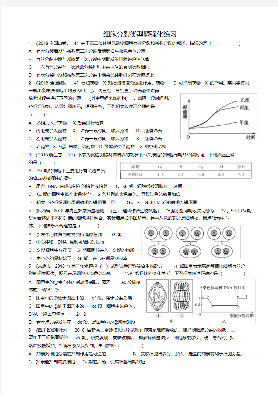 高中生物必修一细胞分裂类型题强化练习题