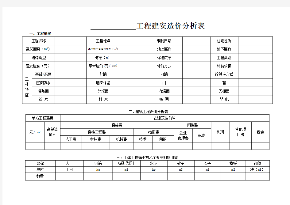 工程建安造价分析表