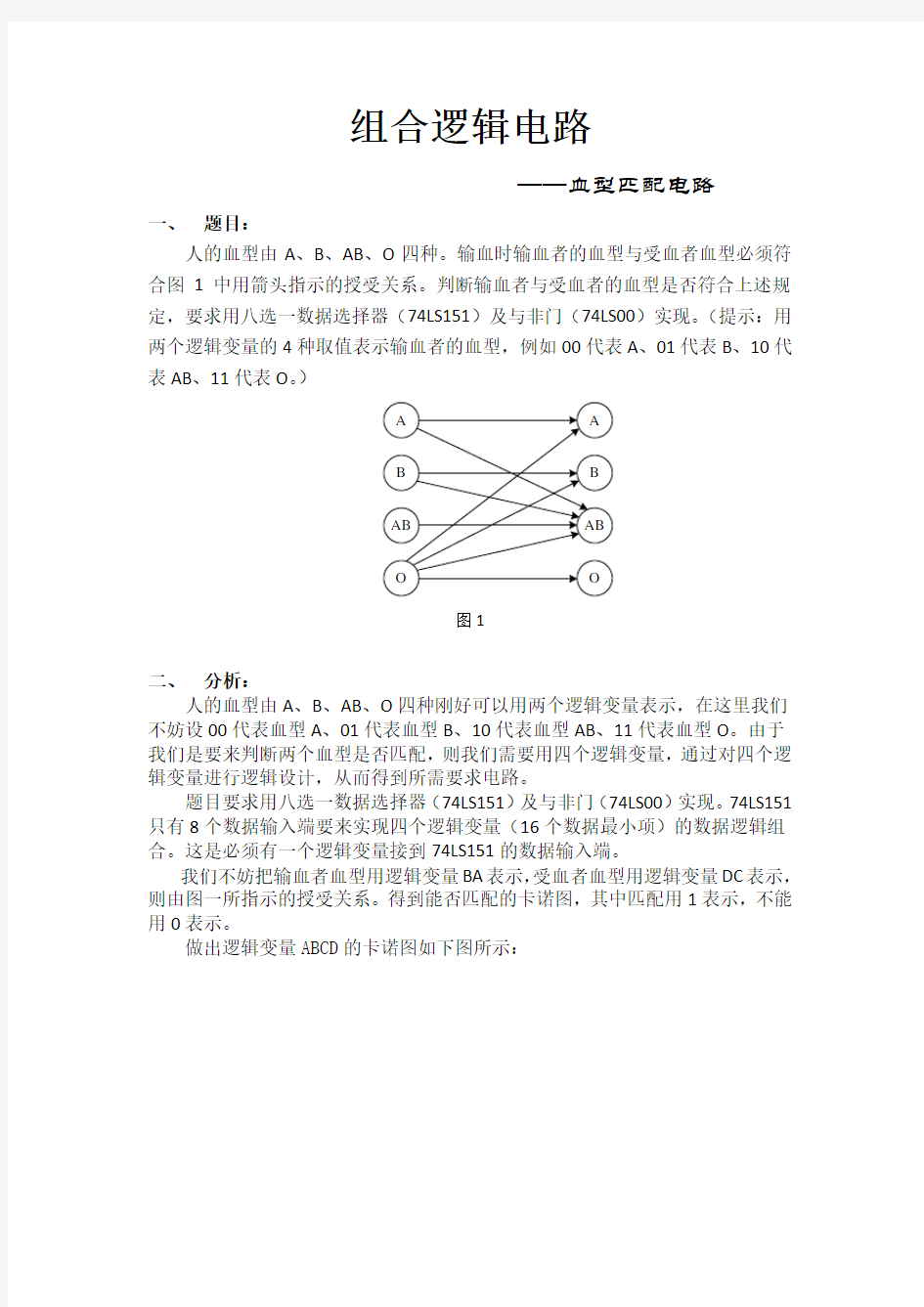 组合逻辑电路——血型匹配电路