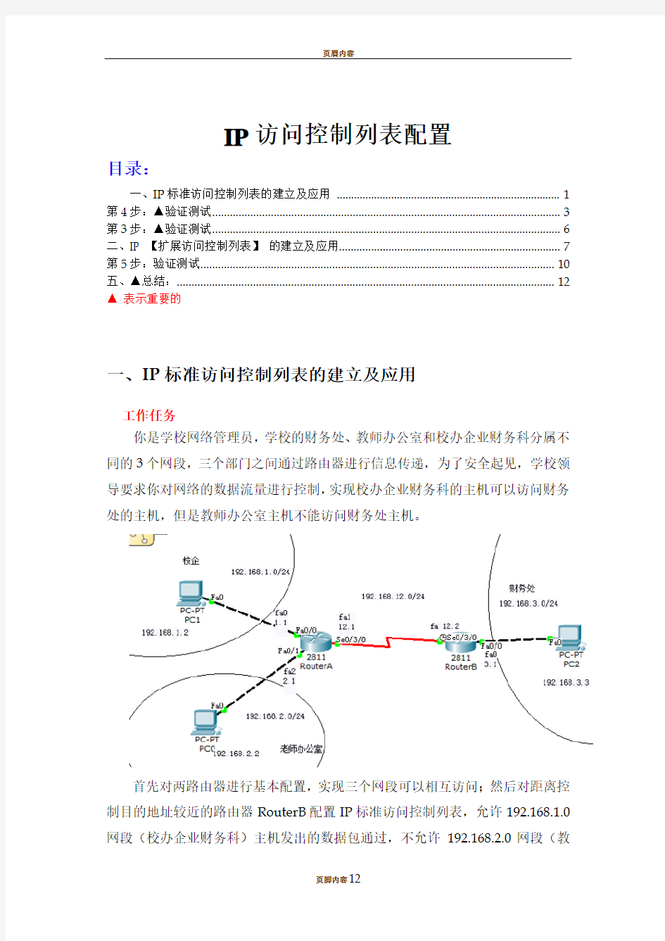 ACL IP访问控制列表配置实验