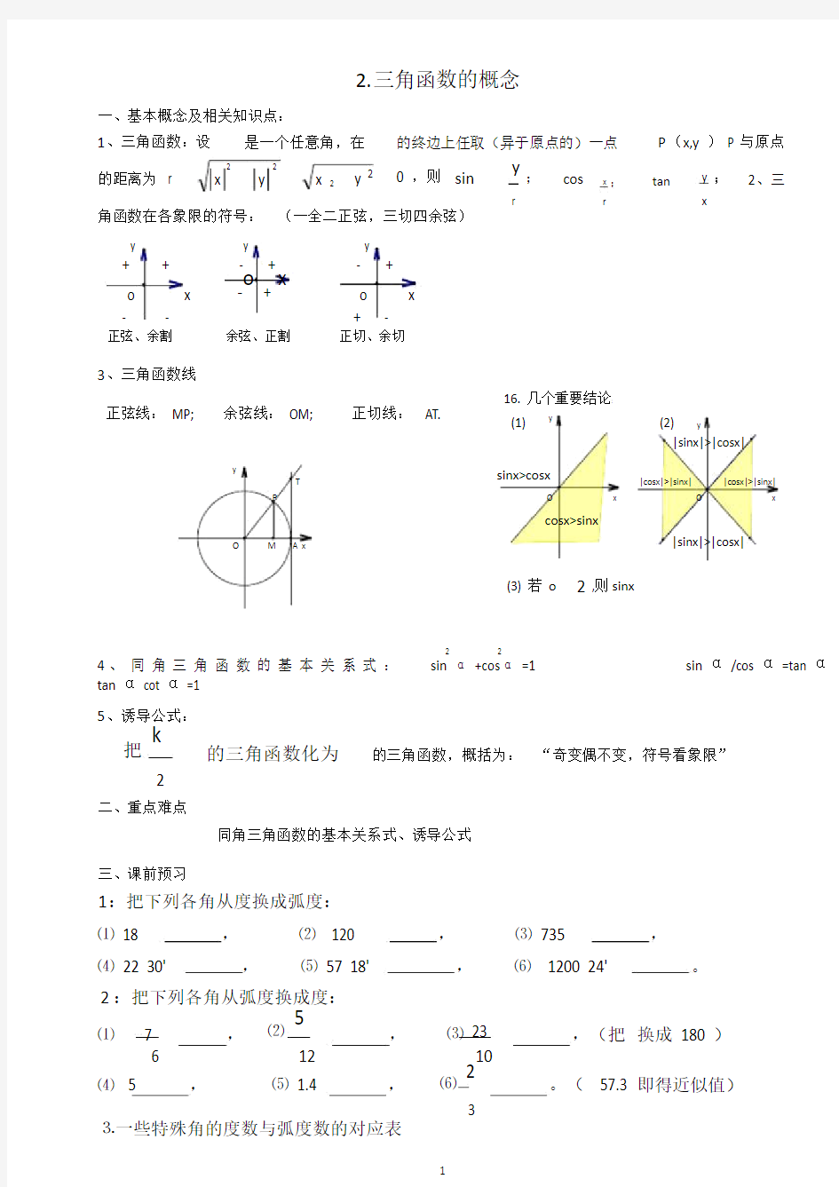 (完整版)三角函数基础练习题.doc