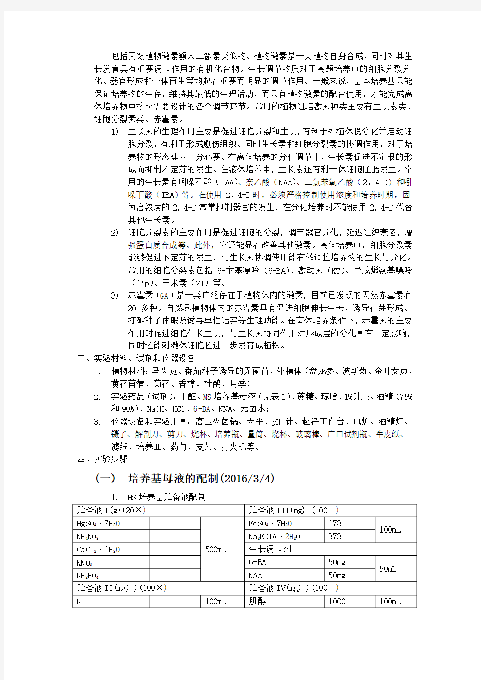 植物组织培养实验报告