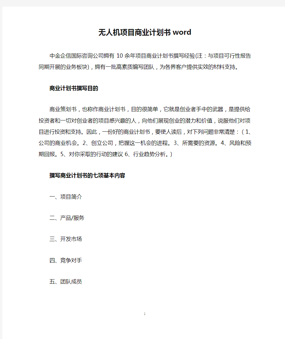 无人机项目商业计划书word