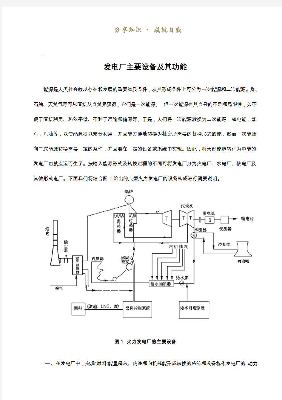 发电厂主要设备及其功能