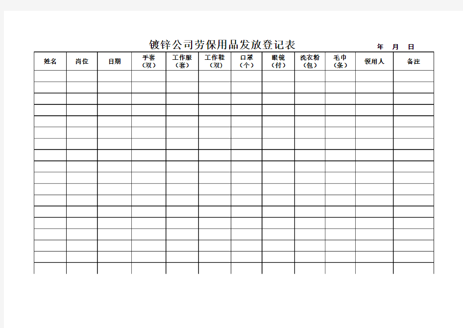 公司劳保用品发放登记表