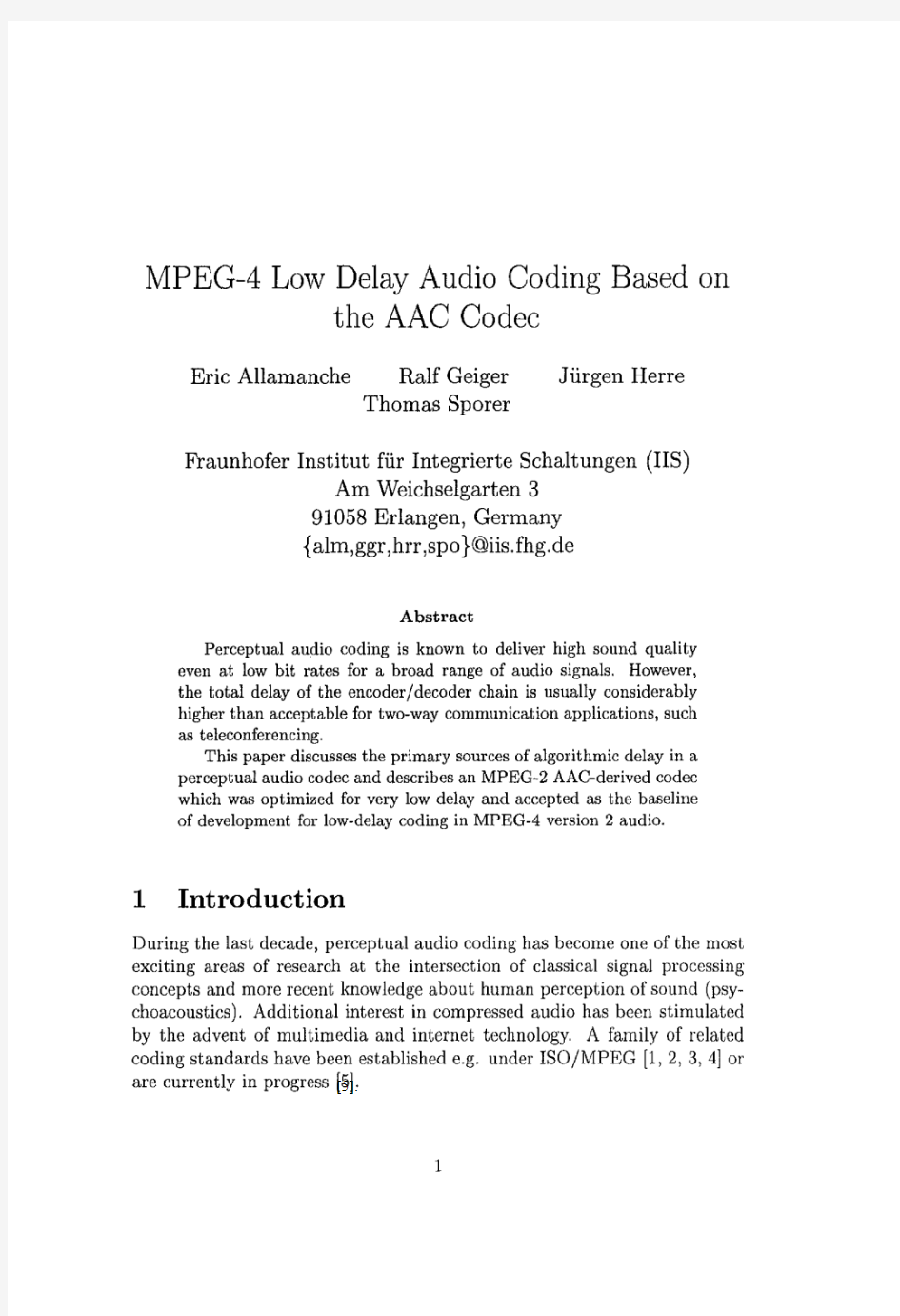 AN AUDIO ENGINEERING SOCIETY PREPRINT MPEG-4 Low Delay Audio Coding Based on