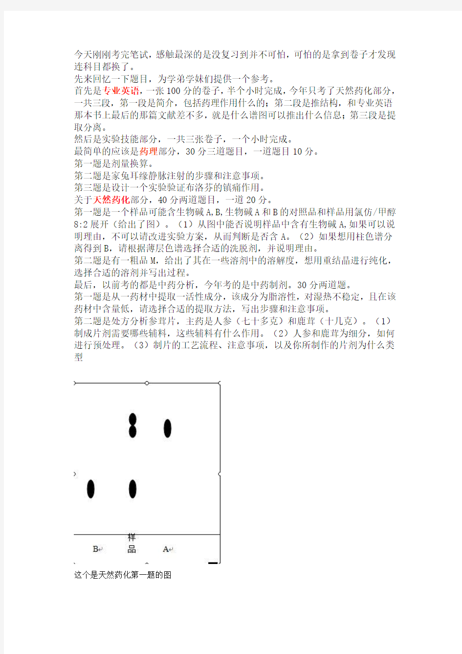 中国药科大学保研试题