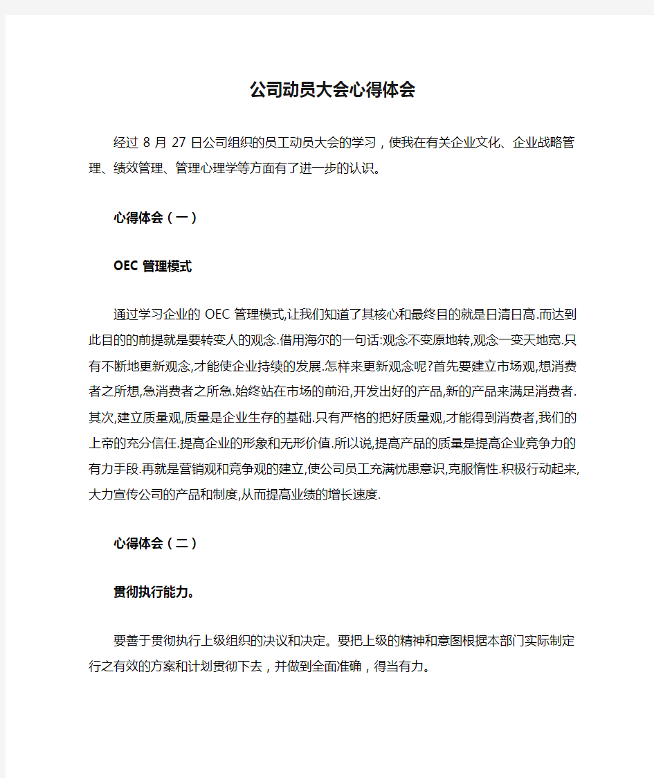 公司动员大会心得体会