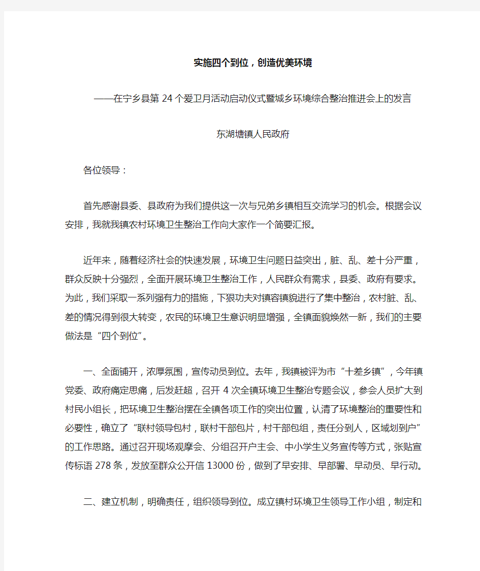 在农村环境卫生整治现场会上的发言材料