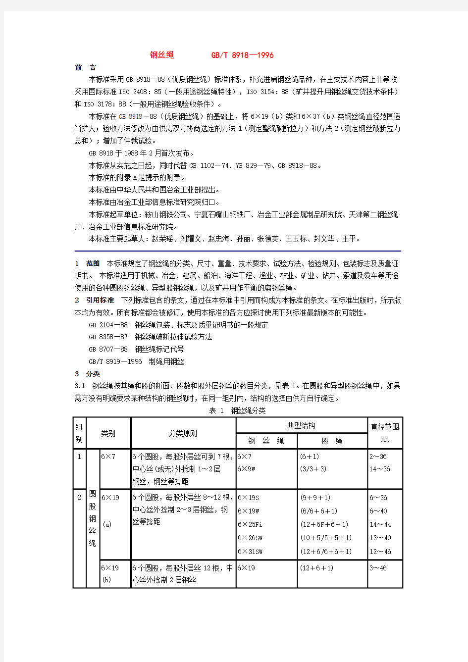 《钢丝绳》(GBT 8918—1996)