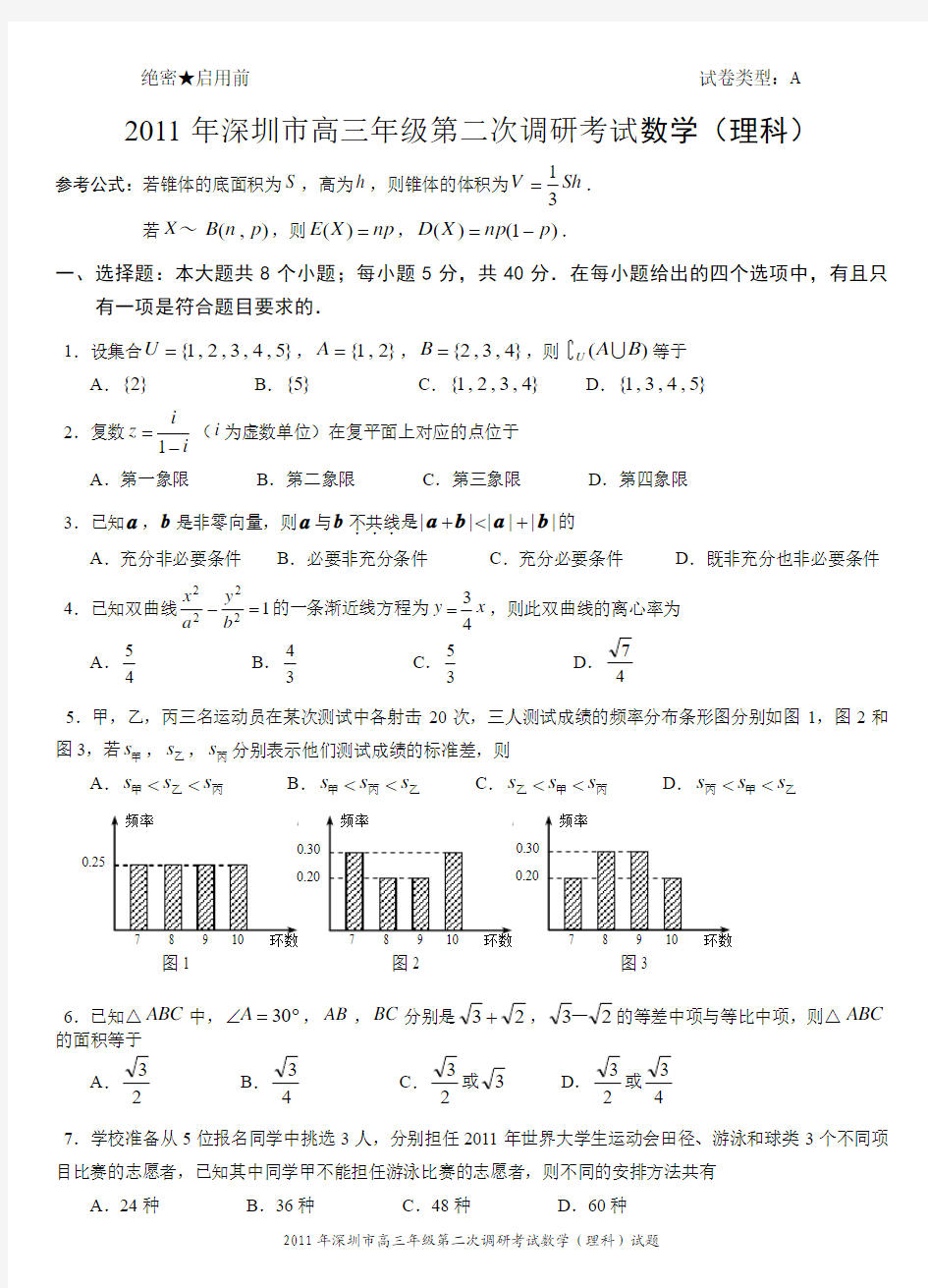 2011年深圳市高三年级第二次调研考试数学(理科)