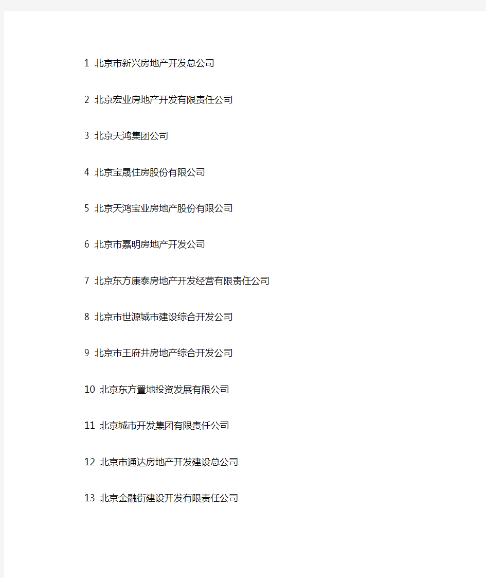 全国资质二级以上房地产企业名单(北京)