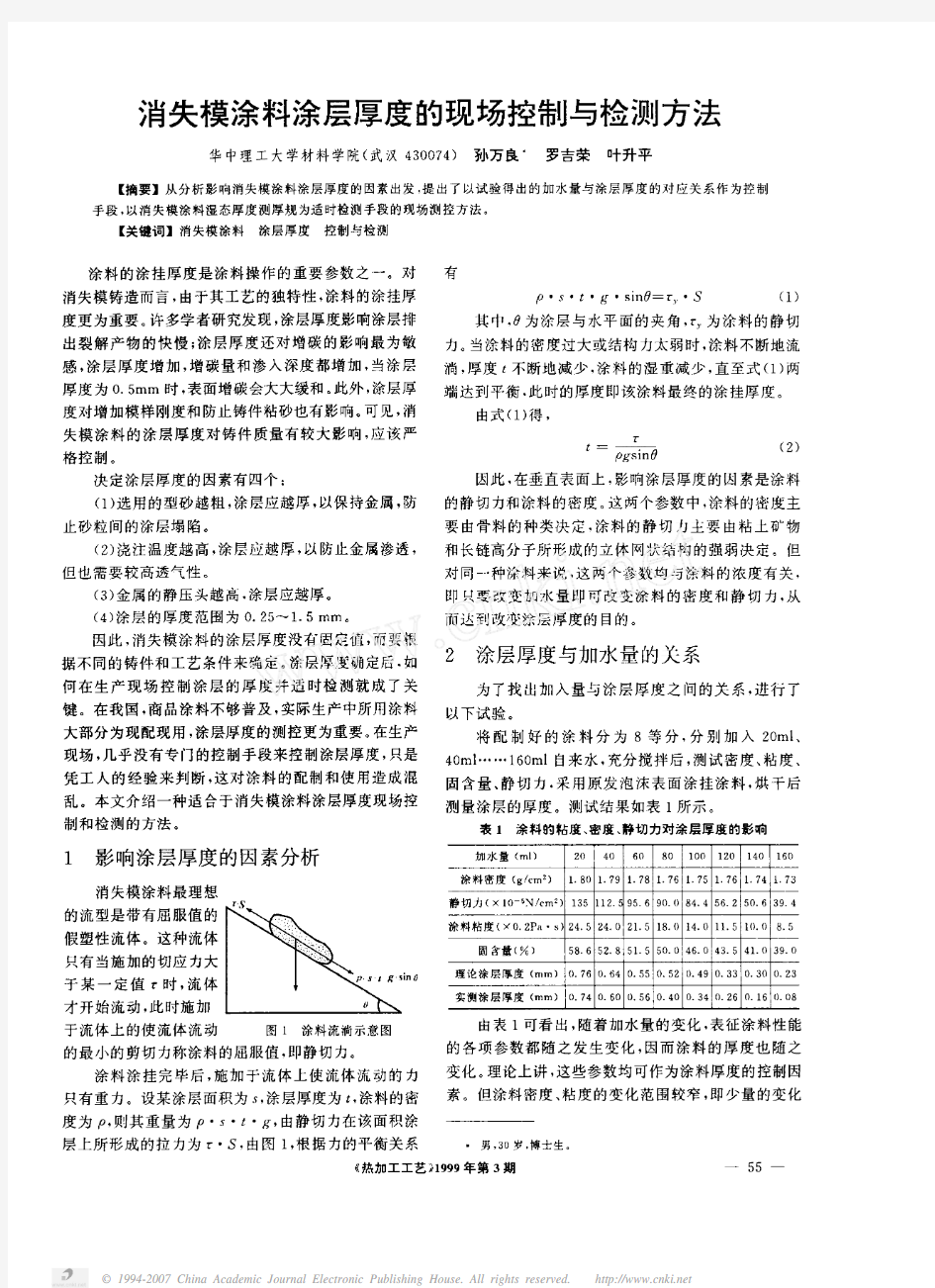 消失模涂料涂层厚度的现场控制与检测方法