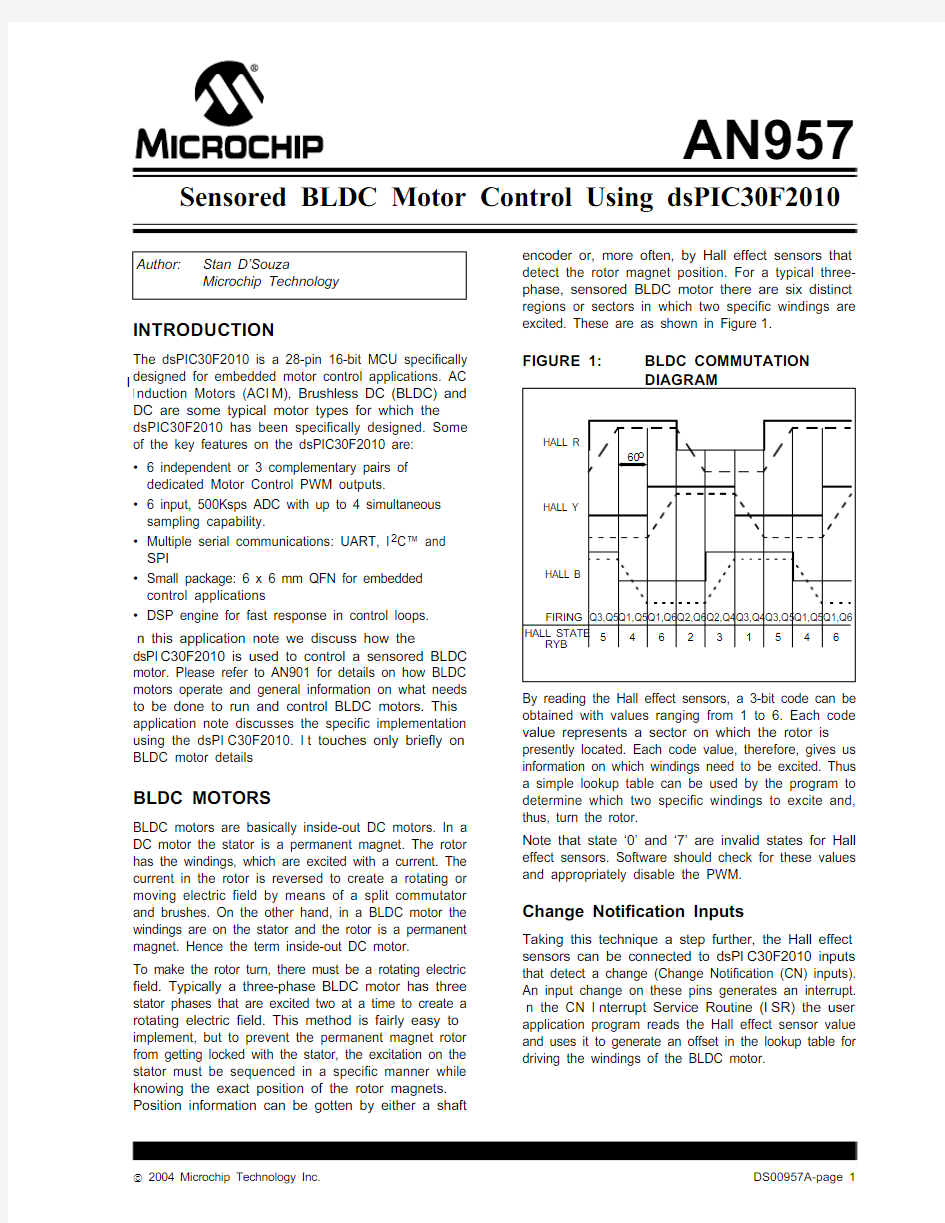Sensored BLDC Motor Control Using dsPIC30F2010