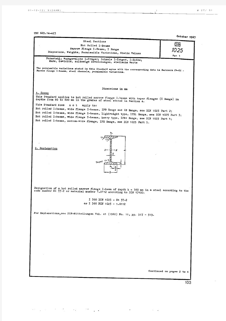 DIN1025-1-631963 Steel Sections _ Hot Rolled I-beams _ Narro
