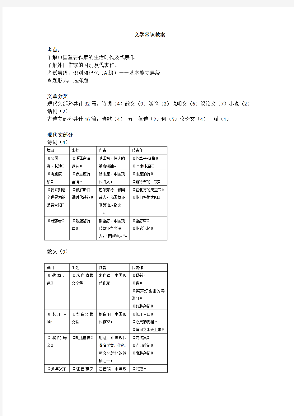 文学常识教案及解析