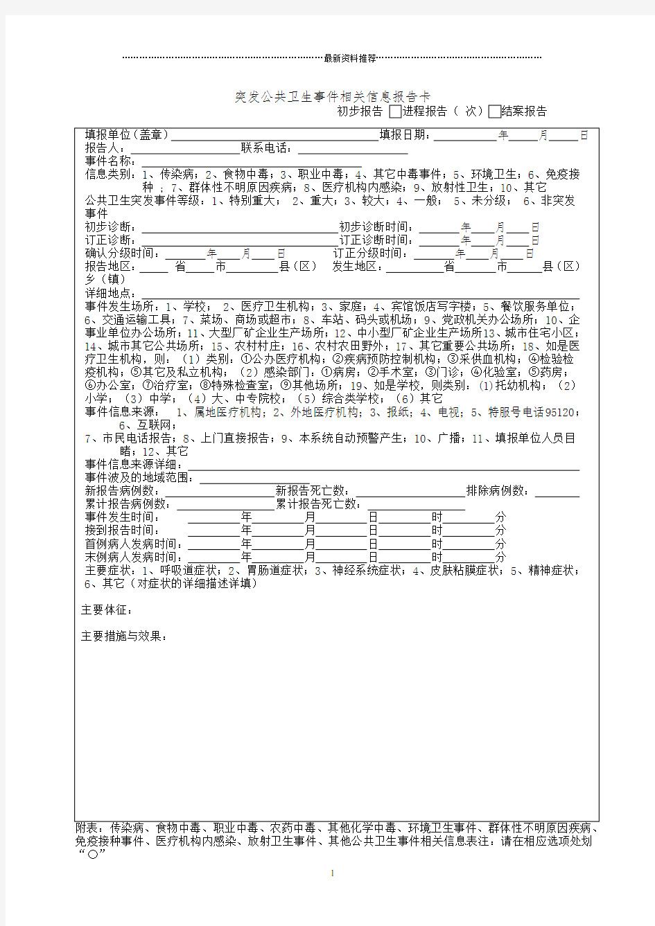 突发公共卫生事件相关信息报告卡精编版