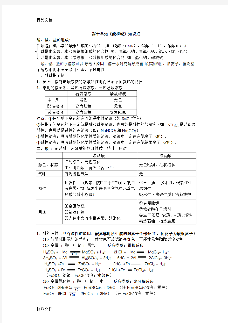 九年级化学第十单元知识点学习资料