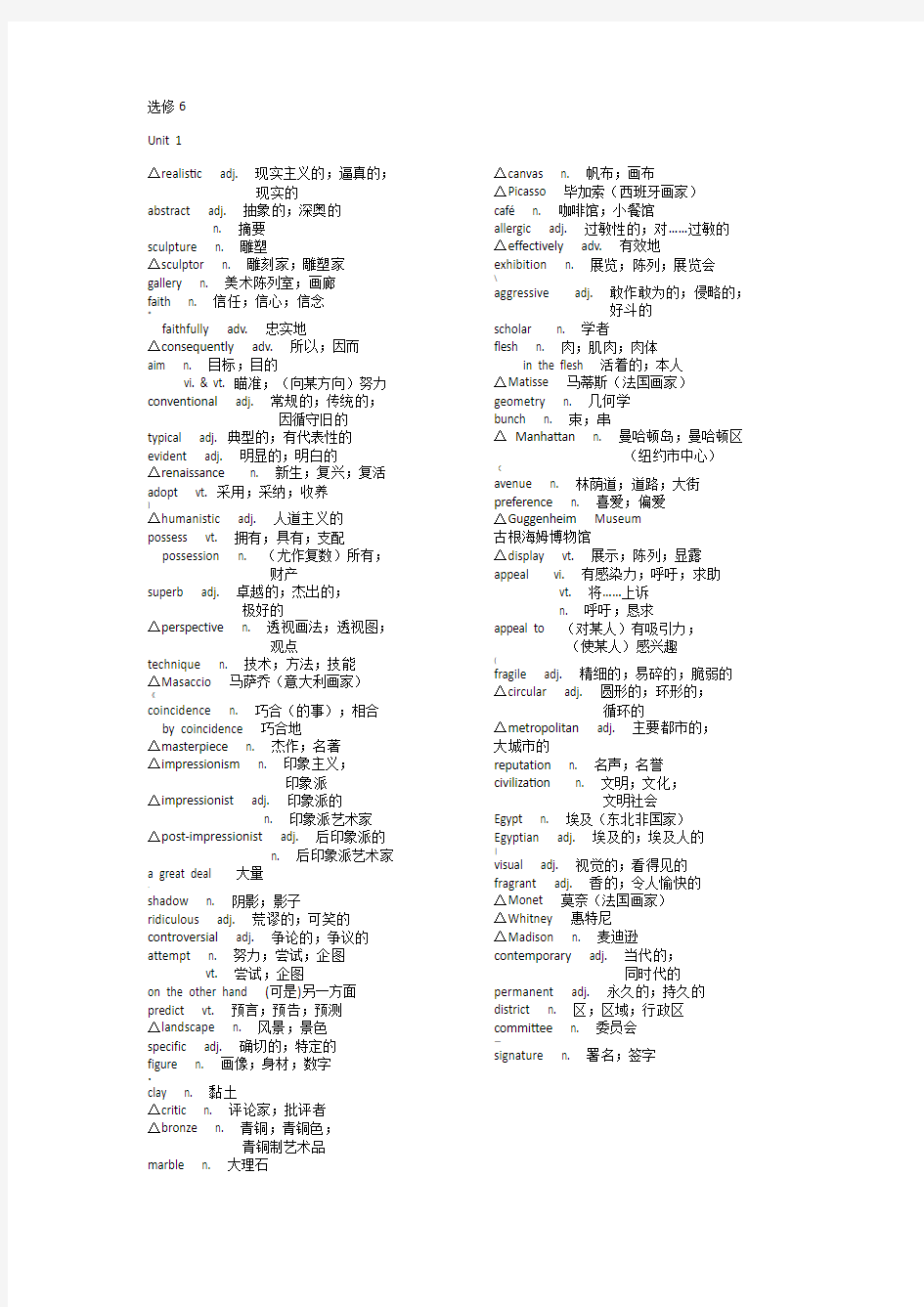 人教版高中英语必修6单词表