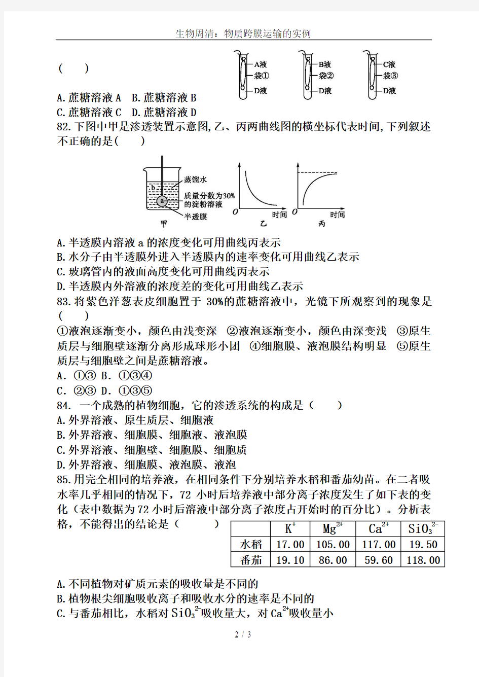 生物周清：物质跨膜运输的实例