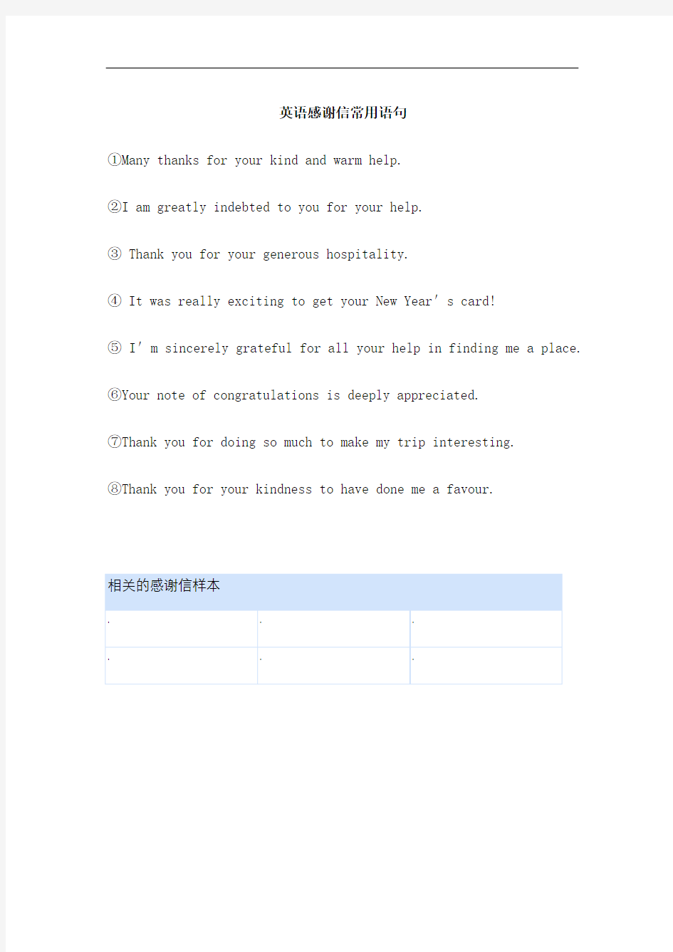 英语感谢信常用语句