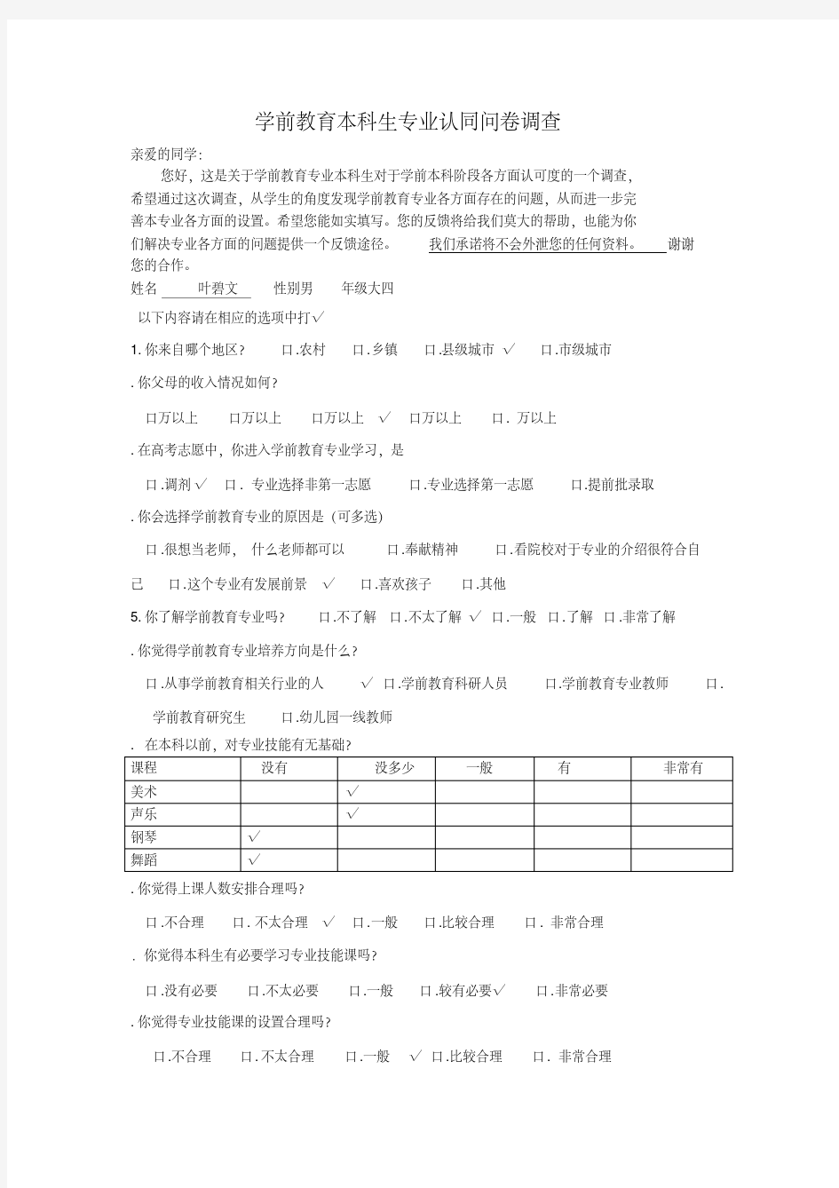 学前教育本科生专业认同问卷调查9.29