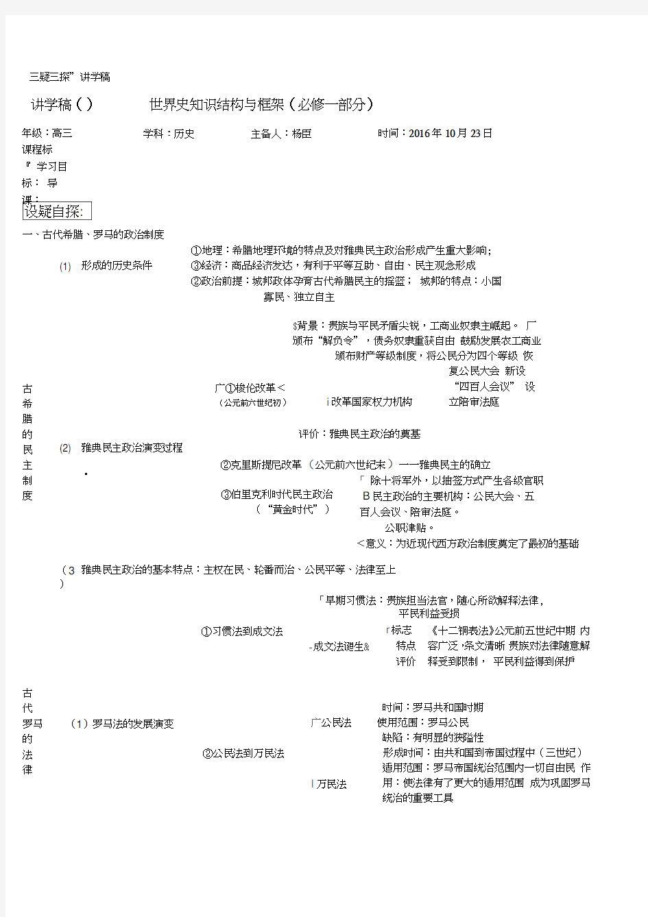 (完整版)人教版高中历史高考必修一知识结构图