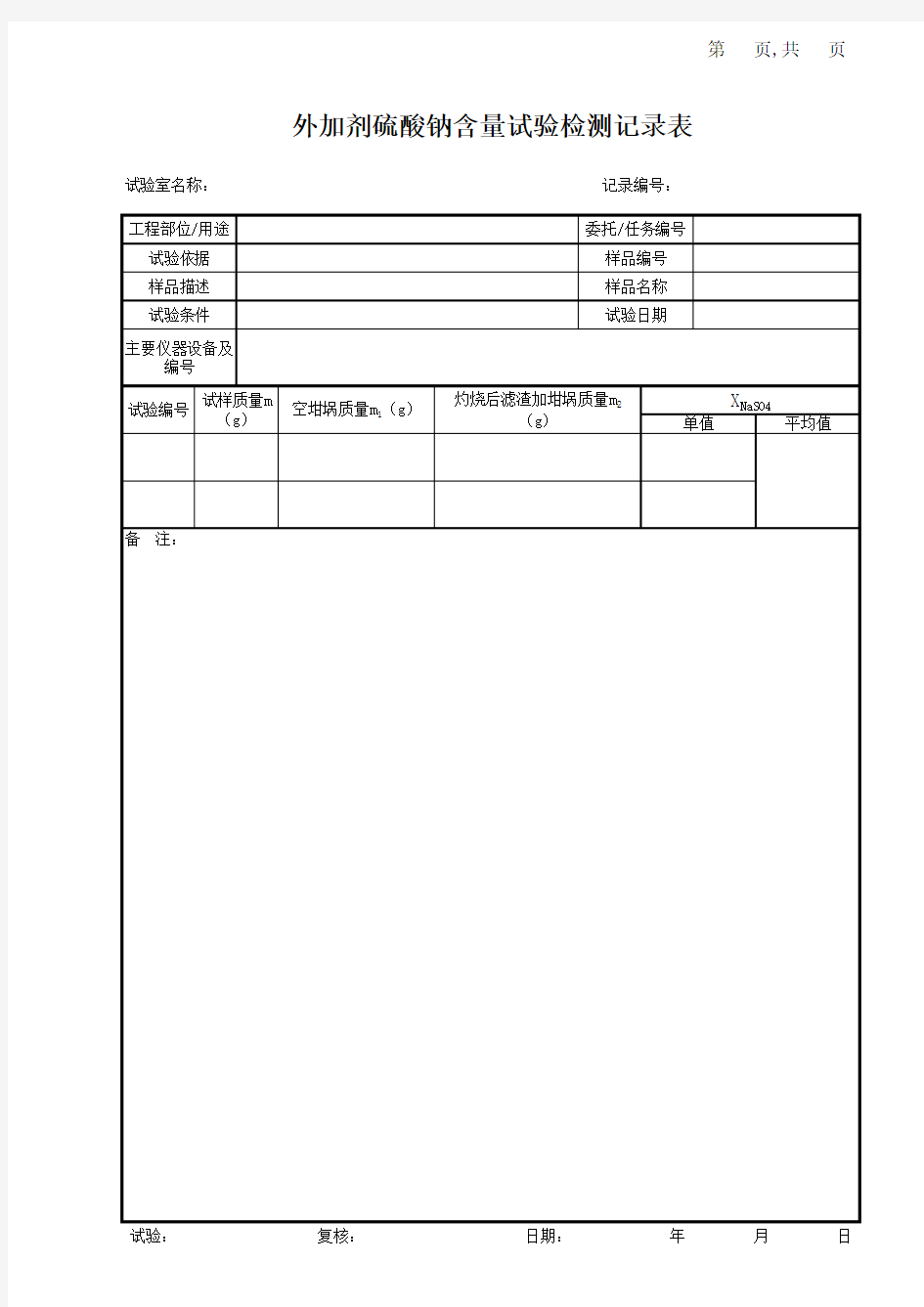 外加剂硫酸钠试验记录表