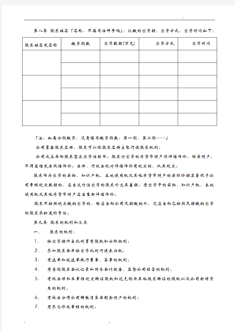 有限公司章程模板