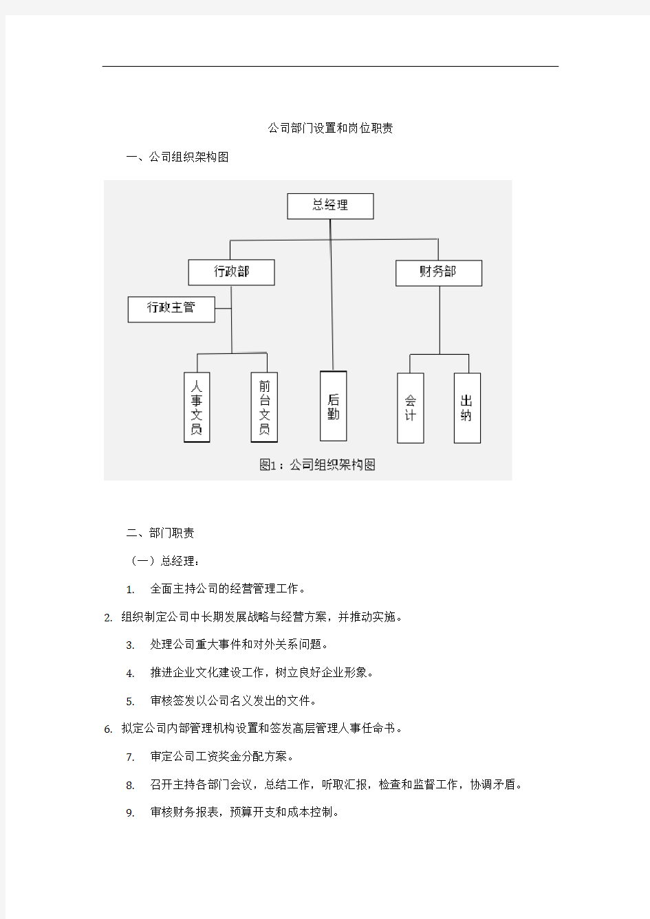 公司部门设置和岗位职责