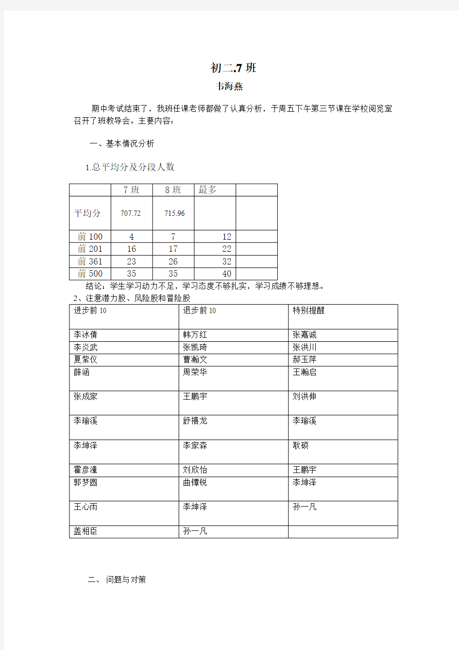 初二.7班班级教导会