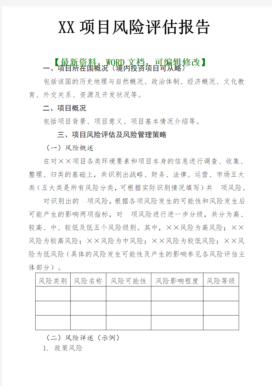 XX项目风险评估报告