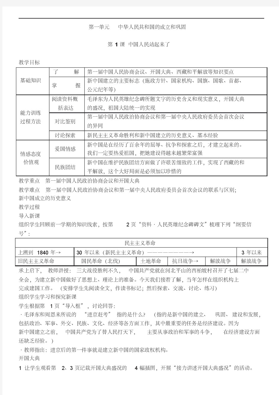 八年级历史下册全册教案