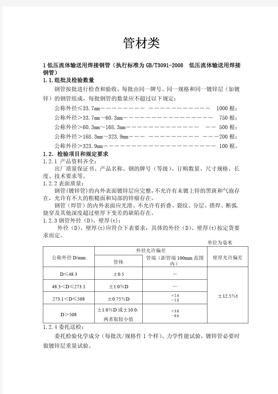 管材检验标准