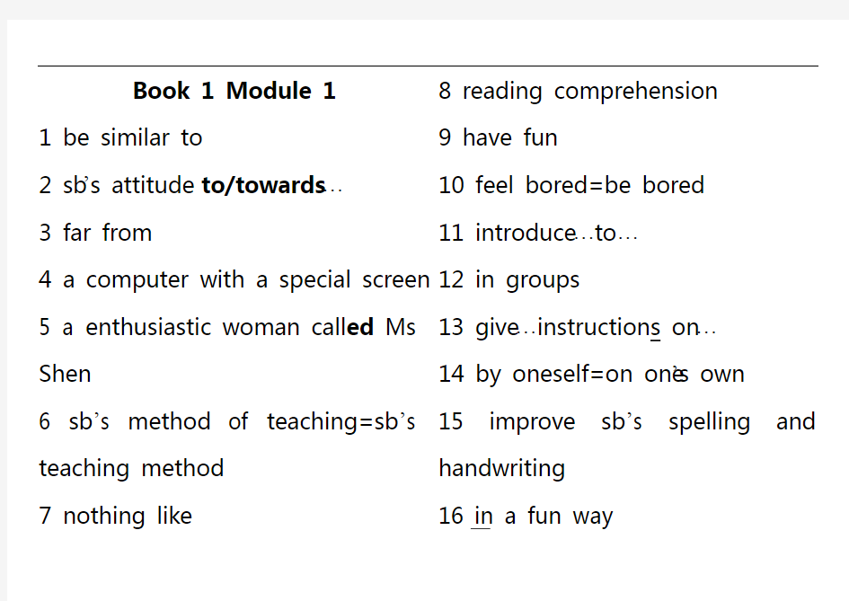 外研版高一英语必修一Module1~6知识点总结