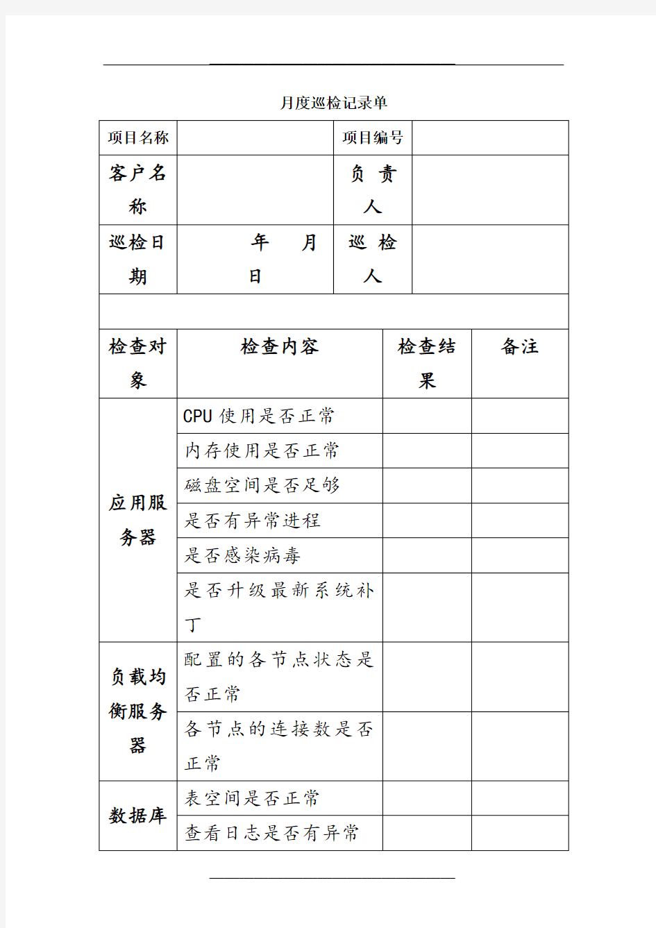 日常运维记录表