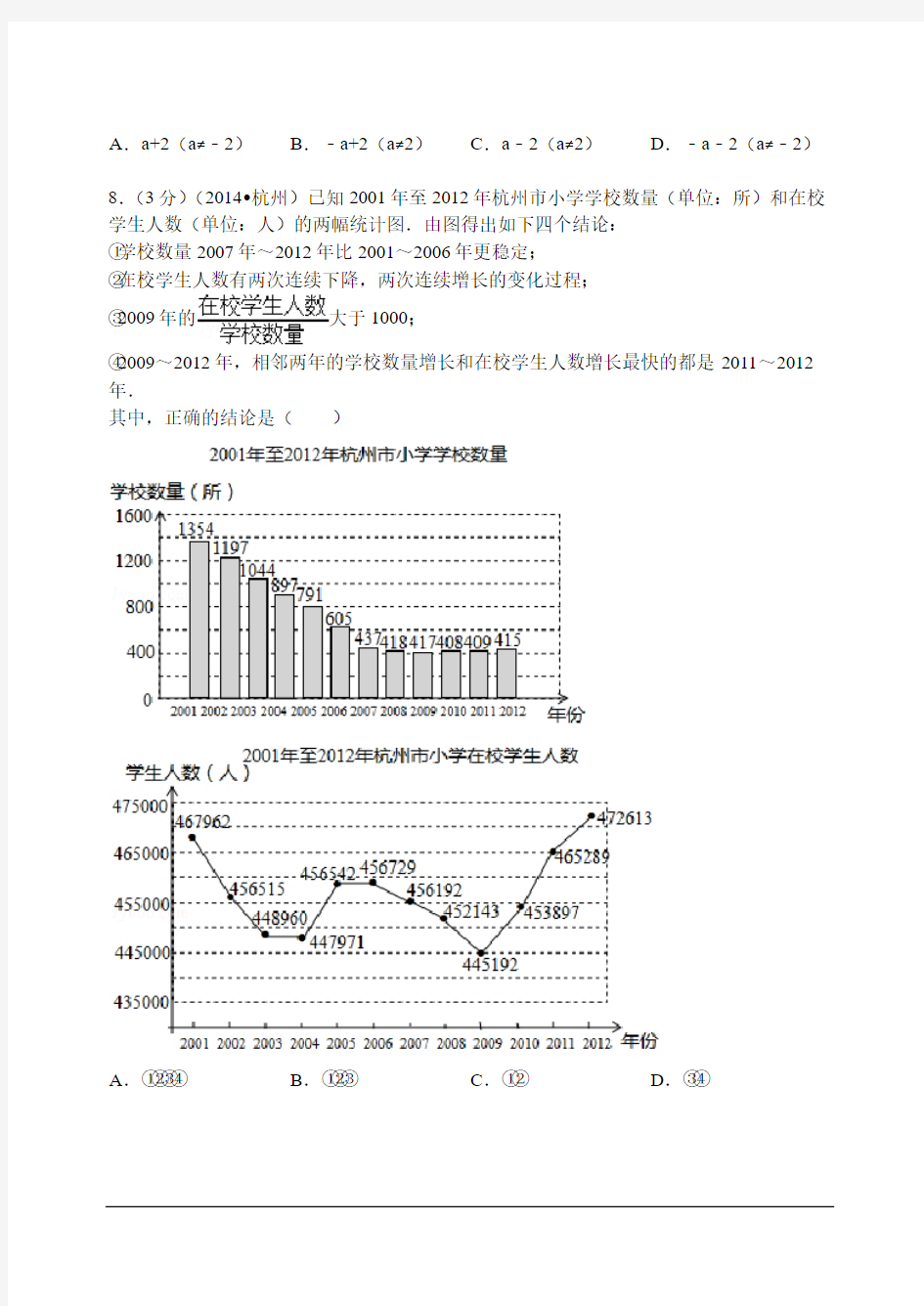 2014年杭州市中考数学卷及答案