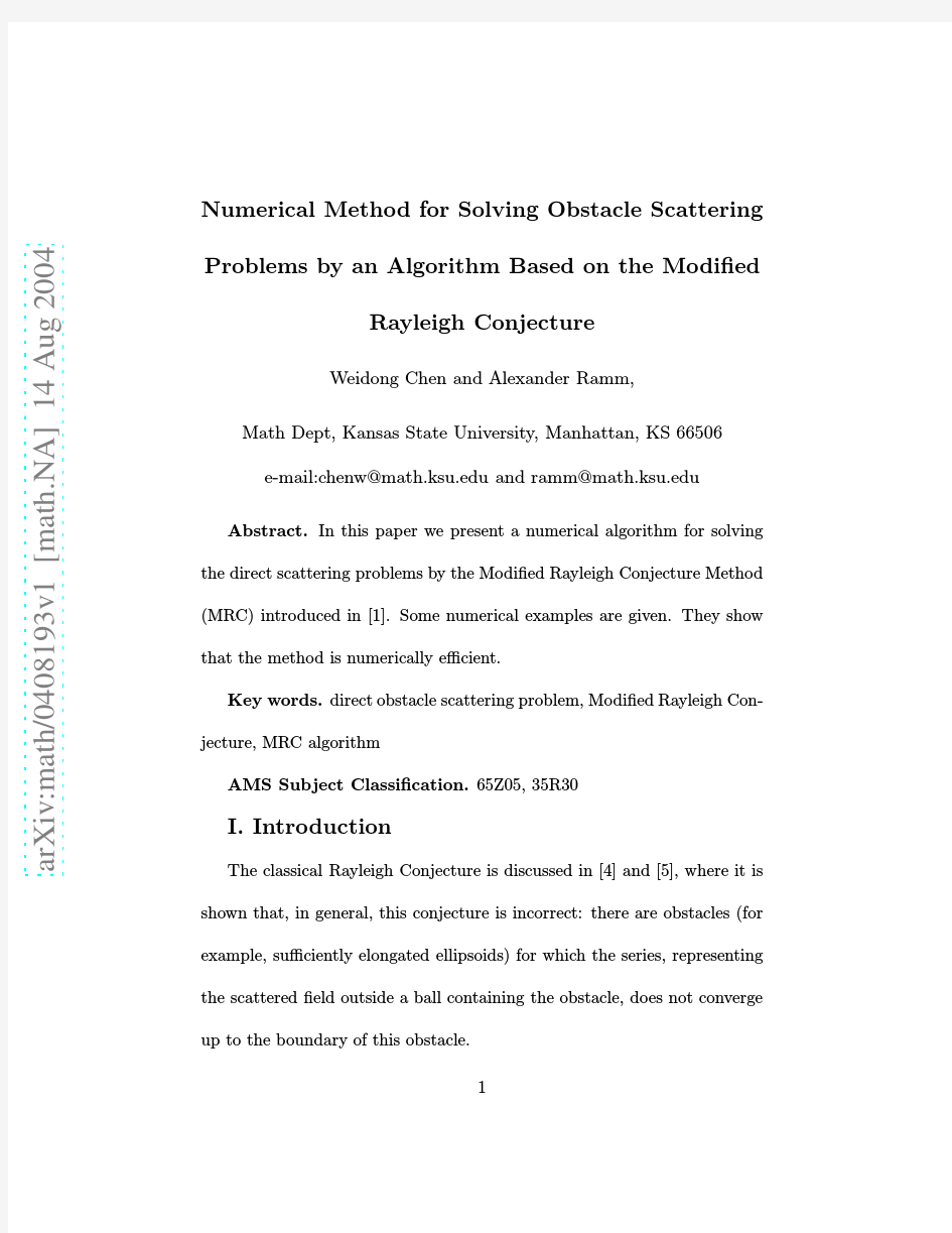Numerical Method for Solving Obstacle Scattering Problems by an Algorithm Based on the Modi